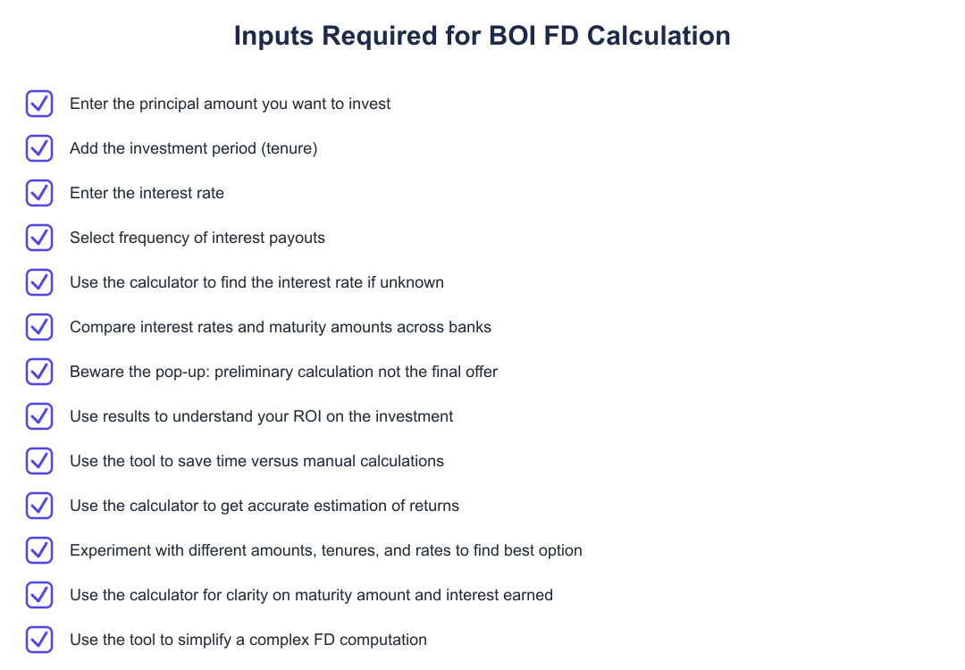 Inputs Required for BOI FD Calculation