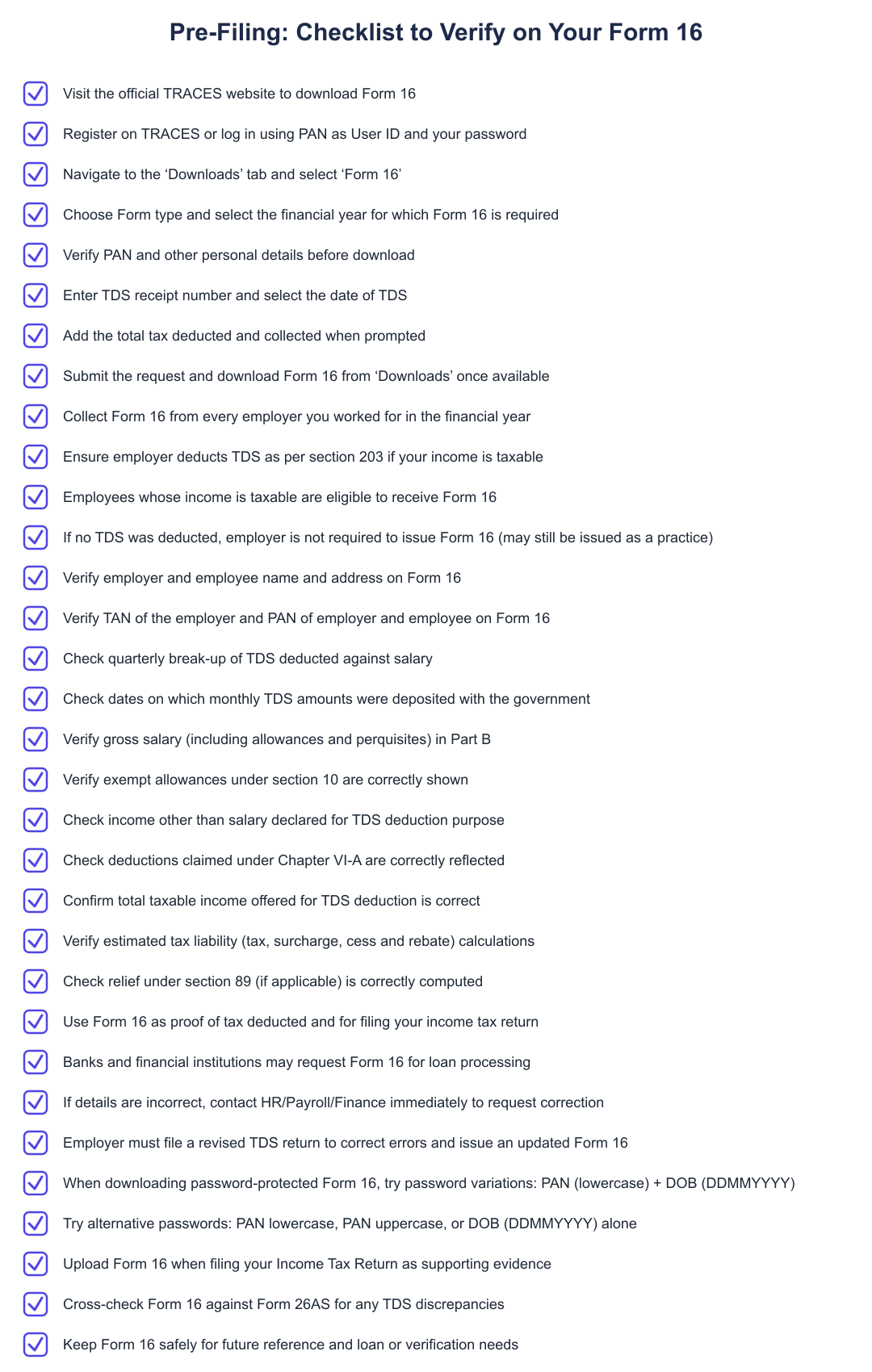 Pre-Filing: Checklist to Verify on Your Form 16