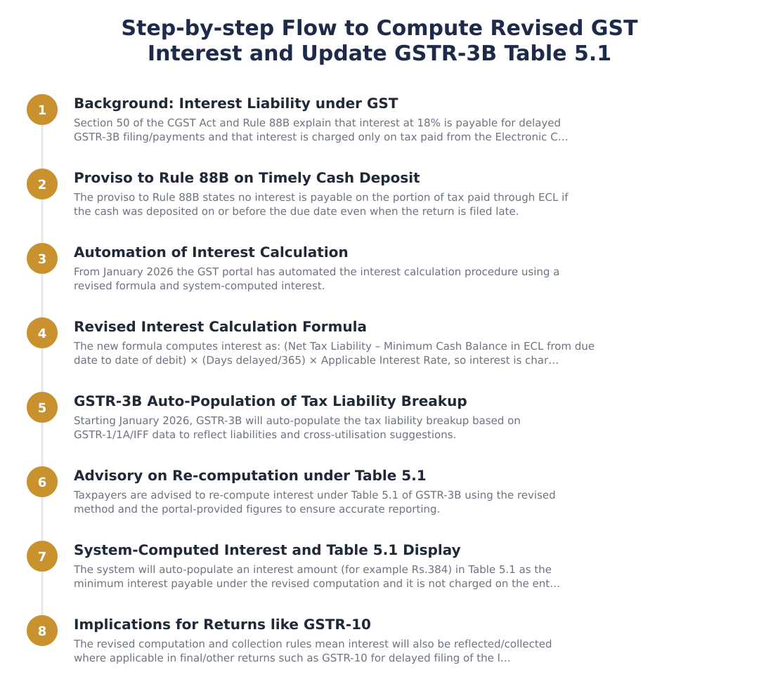 Step-by-step Flow to Compute Revised GST Interest and Update GSTR-3B Table 5.1