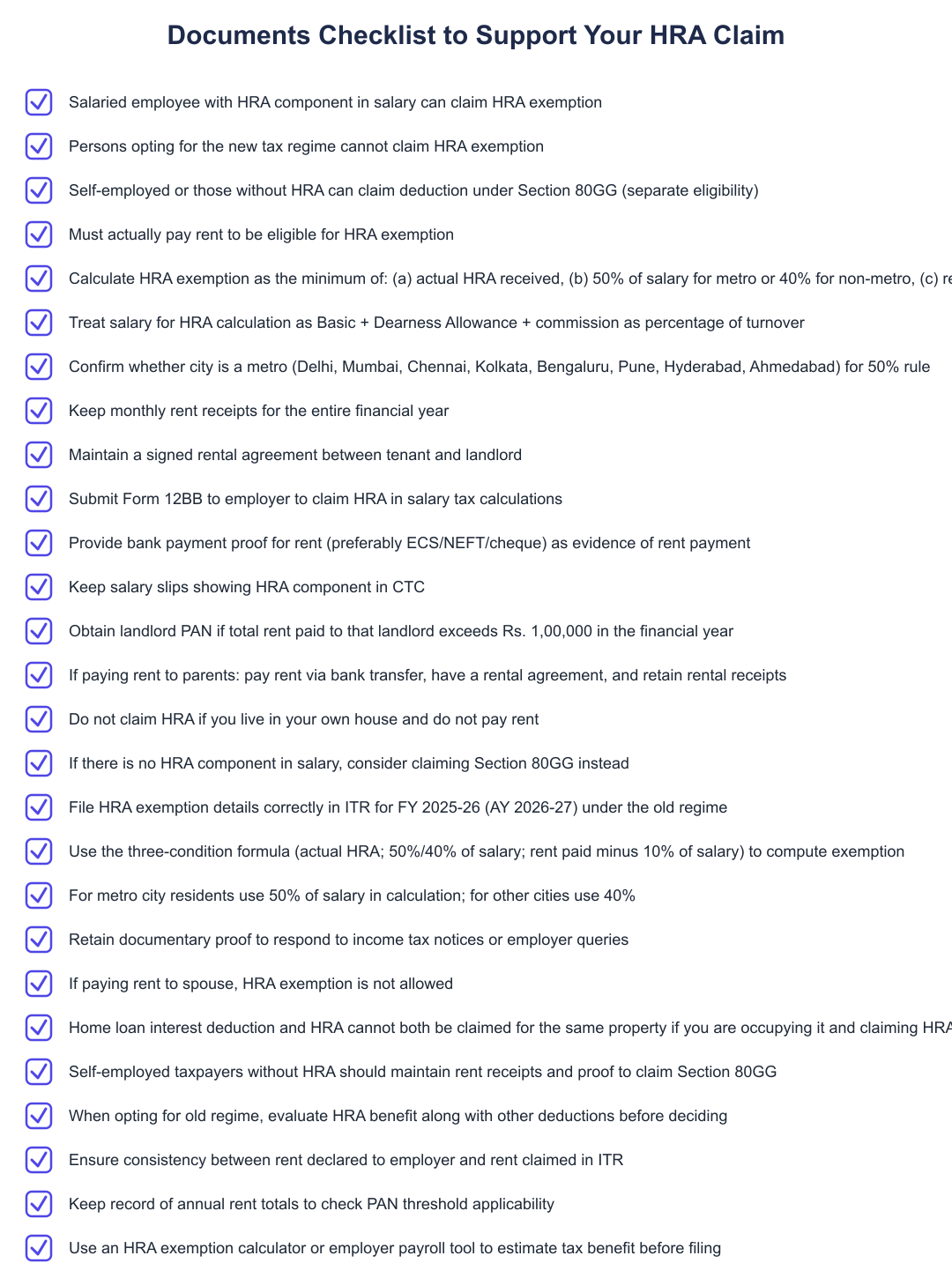 Documents Checklist to Support Your HRA Claim
