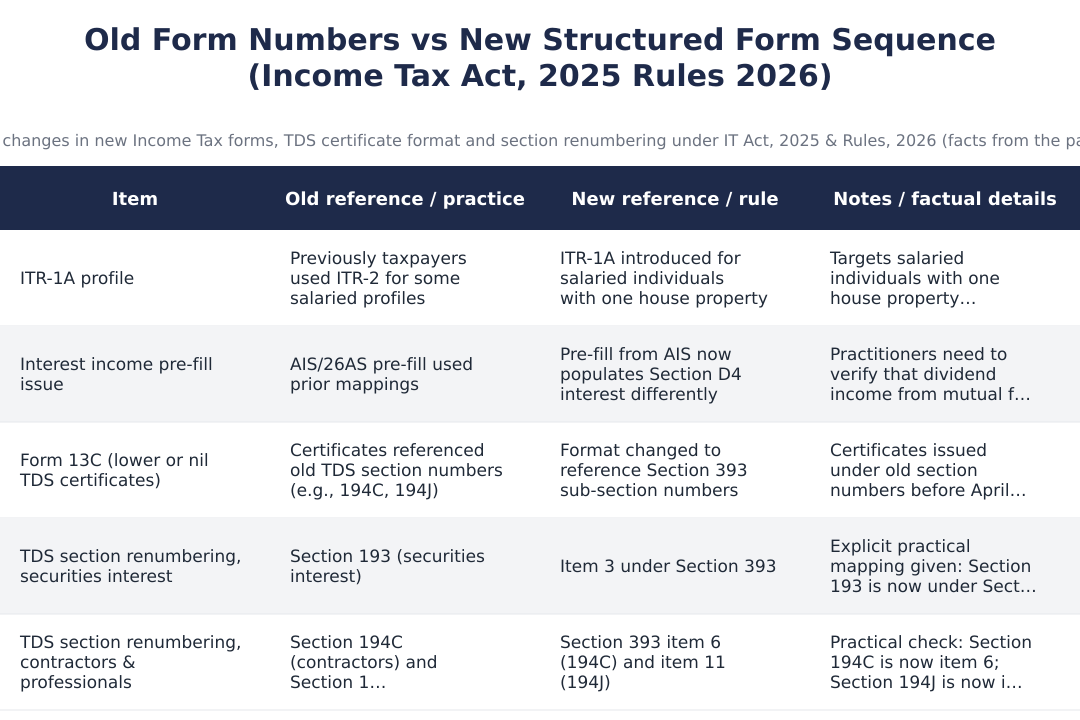 Old Form Numbers vs New Structured Form Sequence (Income Tax Act, 2025 Rules 2026)
