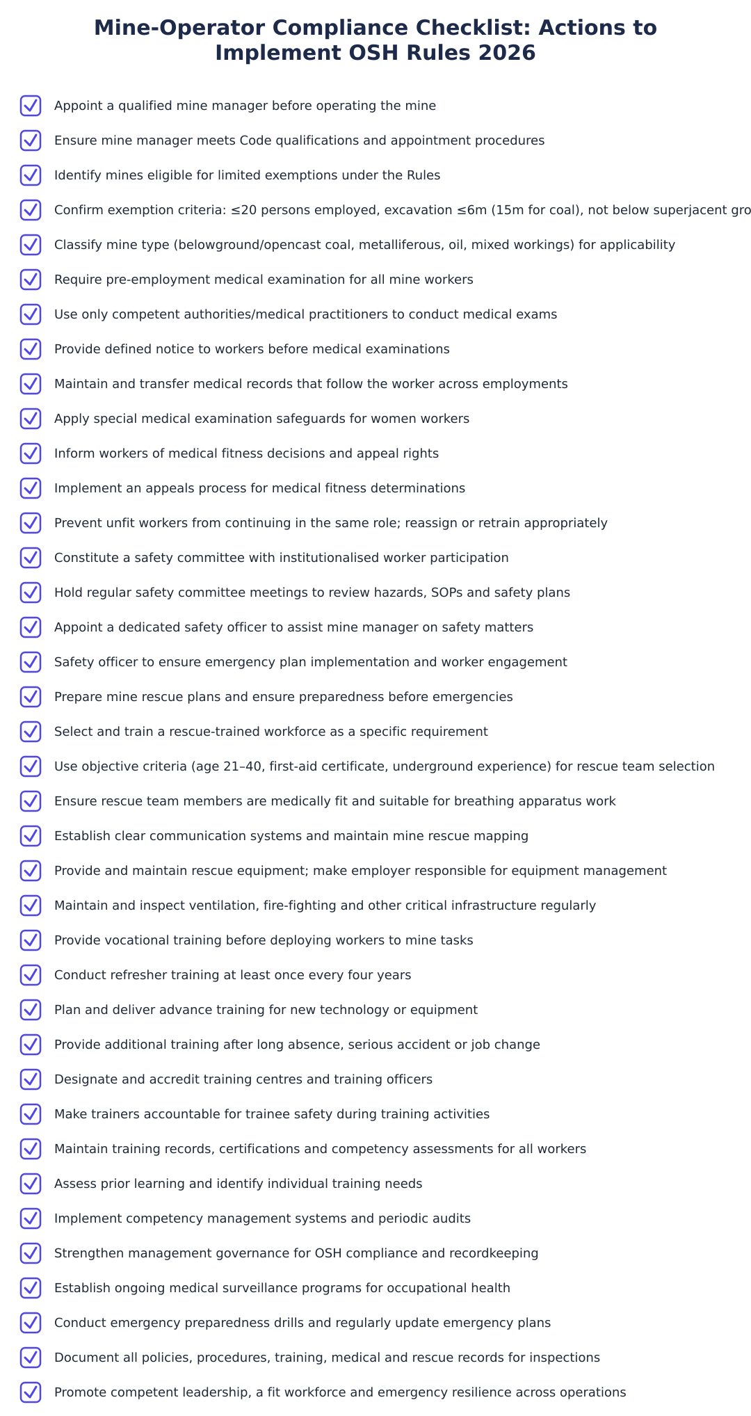 Mine-Operator Compliance Checklist: Actions to Implement OSH Rules 2026