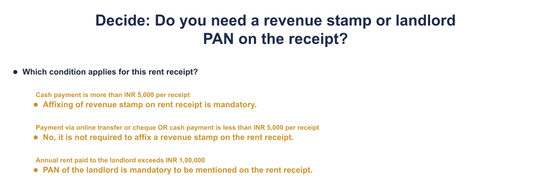 Decide: Do you need a revenue stamp or landlord PAN on the receipt?