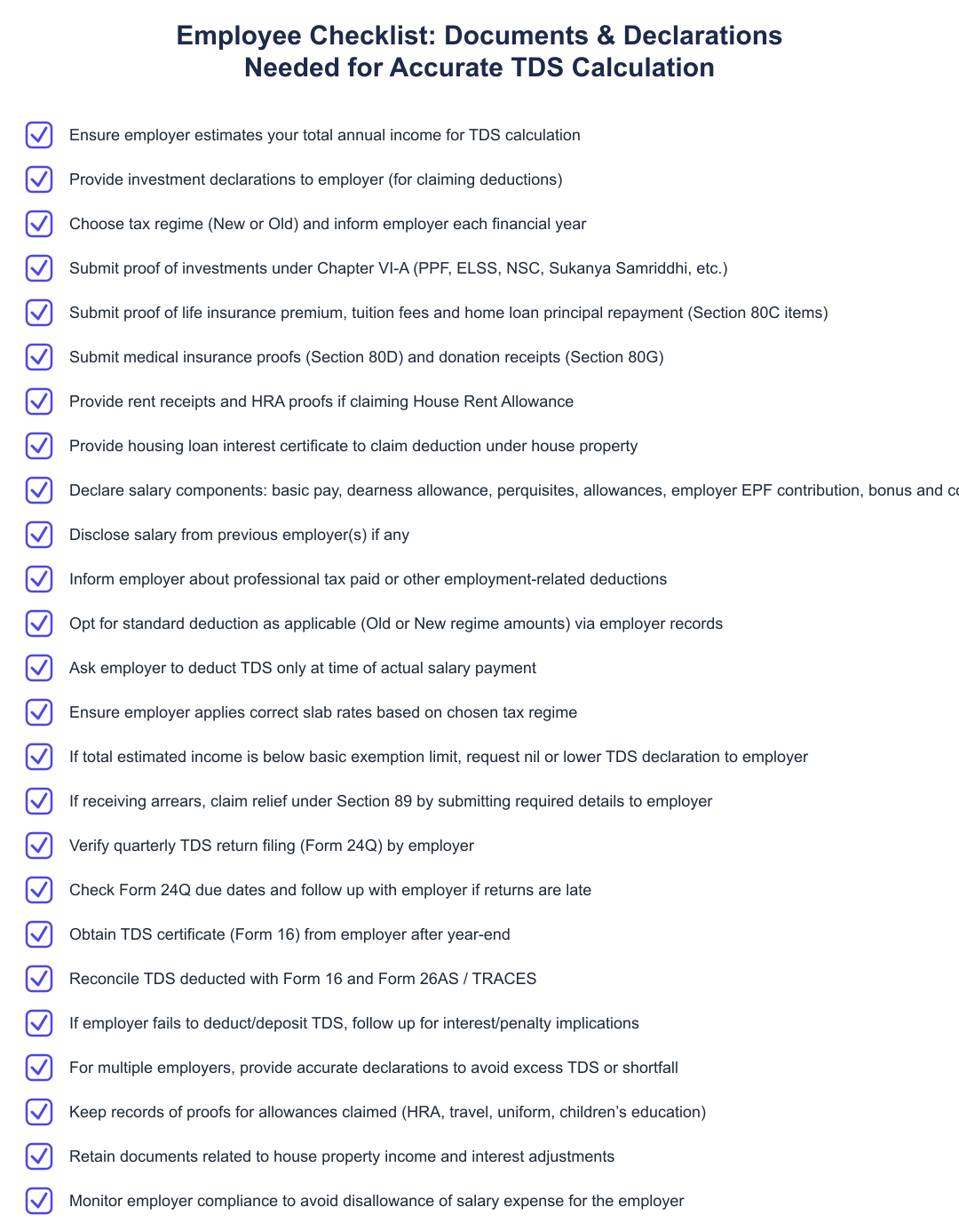 Employee Checklist: Documents & Declarations Needed for Accurate TDS Calculation